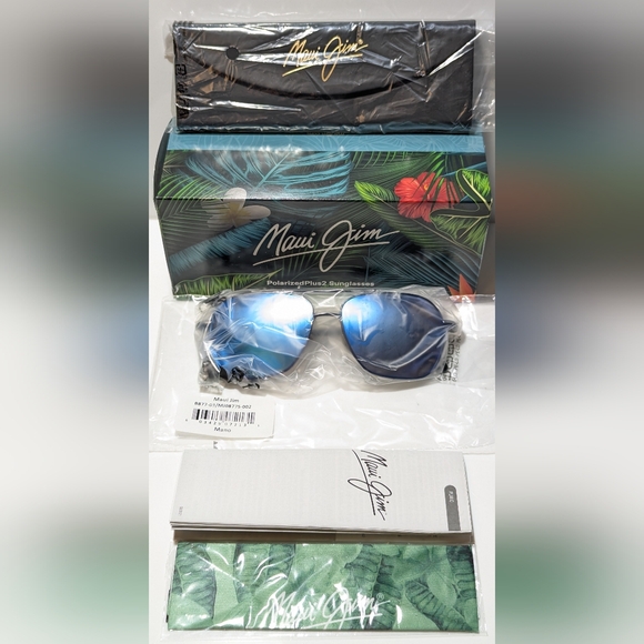 New Maui Jim Mano Navy Silver Stripe Polarized Blue Hawaii Lens Sunglass B877-03 - Picture 2 of 11